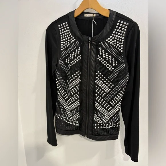 Elegant Black Carmin Blouse Blazer with Silver Studs NWT - Picture 10 of 11